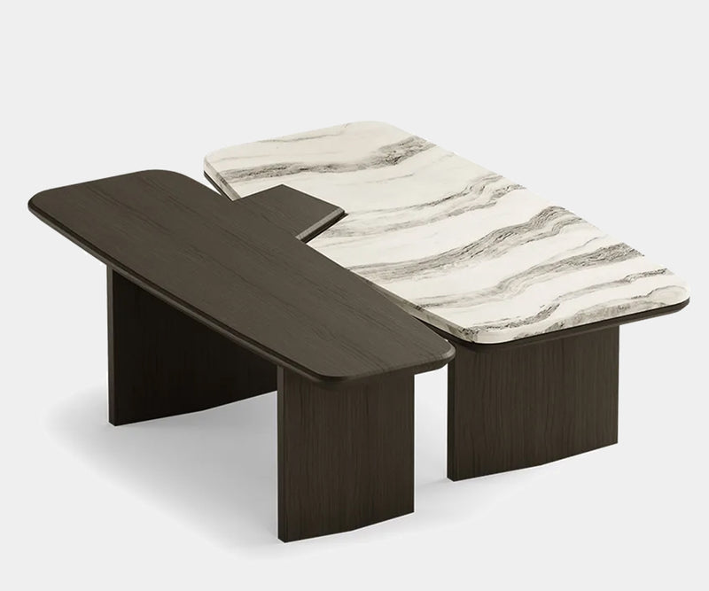 Obsidian center table, modern luxury living room furniture, oak and marble design