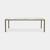 Doria Slender Metal Base Luxury Dining Table in Calacatta Gold marble