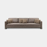 Dorsoduro Cylinder Foot Luxury Sofa in taupe fabric with brown burnished brass