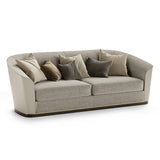 Aster Draper Sofa, black oak stain matte wood and brushed brass, available from Touched Interiors UK