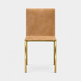 Ferriera Sling Seat Luxury Dining Chair, shown in tan nubuck with polished brass