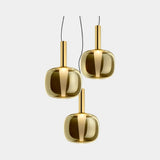 Fog Metallic Glass Triple Luxury Suspension Lamp in polished brass with metallised glass