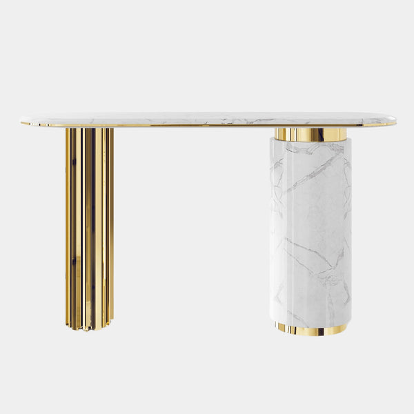 Georgia Luxury Carrara Marble Console Table with Metallic Accents