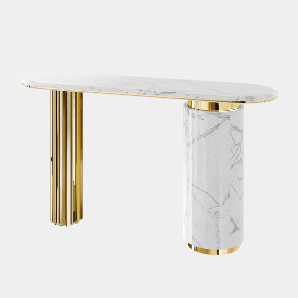 Georgia Luxury Carrara Marble Console Table with Metallic Accents