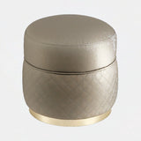 Castro Lighting Carlo Stool in fabric upholstery with a gold-plated brass base, available from Touched Interiors UK