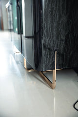 Giorgio Collection Charisma Sideboard in Black Bubinga burl with a Grey Alpi marble top, base detail