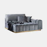 Giorgio Collection Charisma Square Corner Ottoman in grey velvet with a light gold chrome base