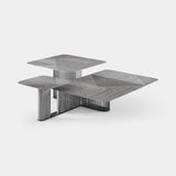 Giorgio Collection Moonlight Triple Coffee Table in high gloss curly eucalyptus and satin grey nickel, second view