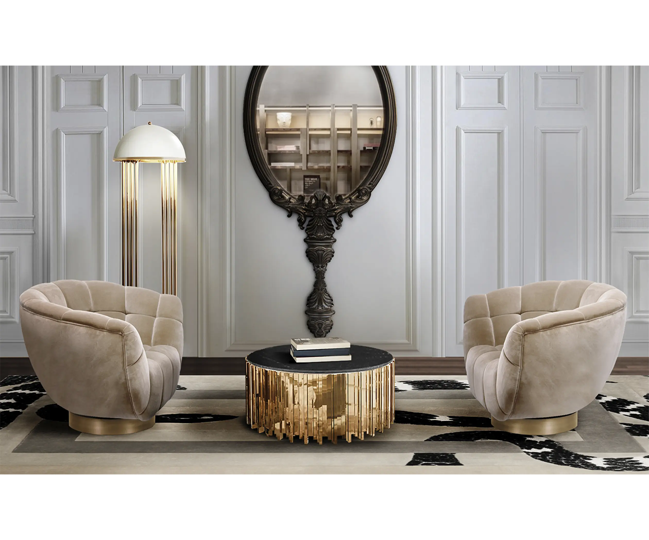 Zenith Nero Marquina Marble & Gold Centre Table | Touched Interiors