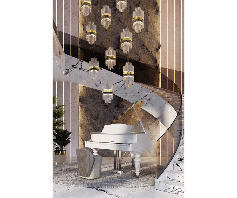 Modern Torch-Shaped Pendant Light - Veritas with Crystal