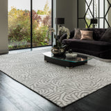 Hand-Woven Viscose & Wool Andros Rug in Silver, shown in a room setting