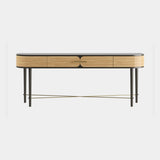 Azure Console Table in wood veneer and dark lacquer with brass handles
