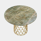 Cosmos Dining Table green marble top, detail from above