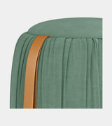 Jetclass Draper Pouf, detail of the gathered drapes and leather strap