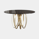 Elle Dining Table round, in bronze glass on gold rings