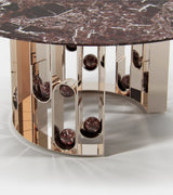 Jetclass Groove Dining Table, detail of the steel base and marble spheres
