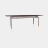 Parker Desk with a wood veneer top on a dark stainless steel frame