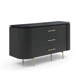 Lantine 3 Drawer Dresser - Black Oak & Brass