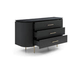 Lantine 3 Drawer Dresser - Black Oak & Brass