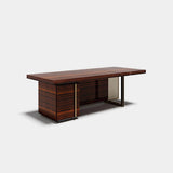 Ludlow Leather Panel Luxury Desk: gloss dark wood veneer with an ivory genuine leather panel (Cat B)