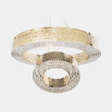 Castro Lighting Maeve Double Ring Suspension Lamp in hammered gold-plated brass with crystals, available from Touched Interiors UK
