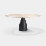 Mantova Conical Marble Luxury Dining Table in travertine and black marble