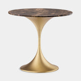 Mefisto Flared Base Luxury Side Table in Emperador Dark marble and polished brass