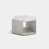 Mercer Metal Base Luxury Side Table: bianco Carrara marble top on a matt light grey base