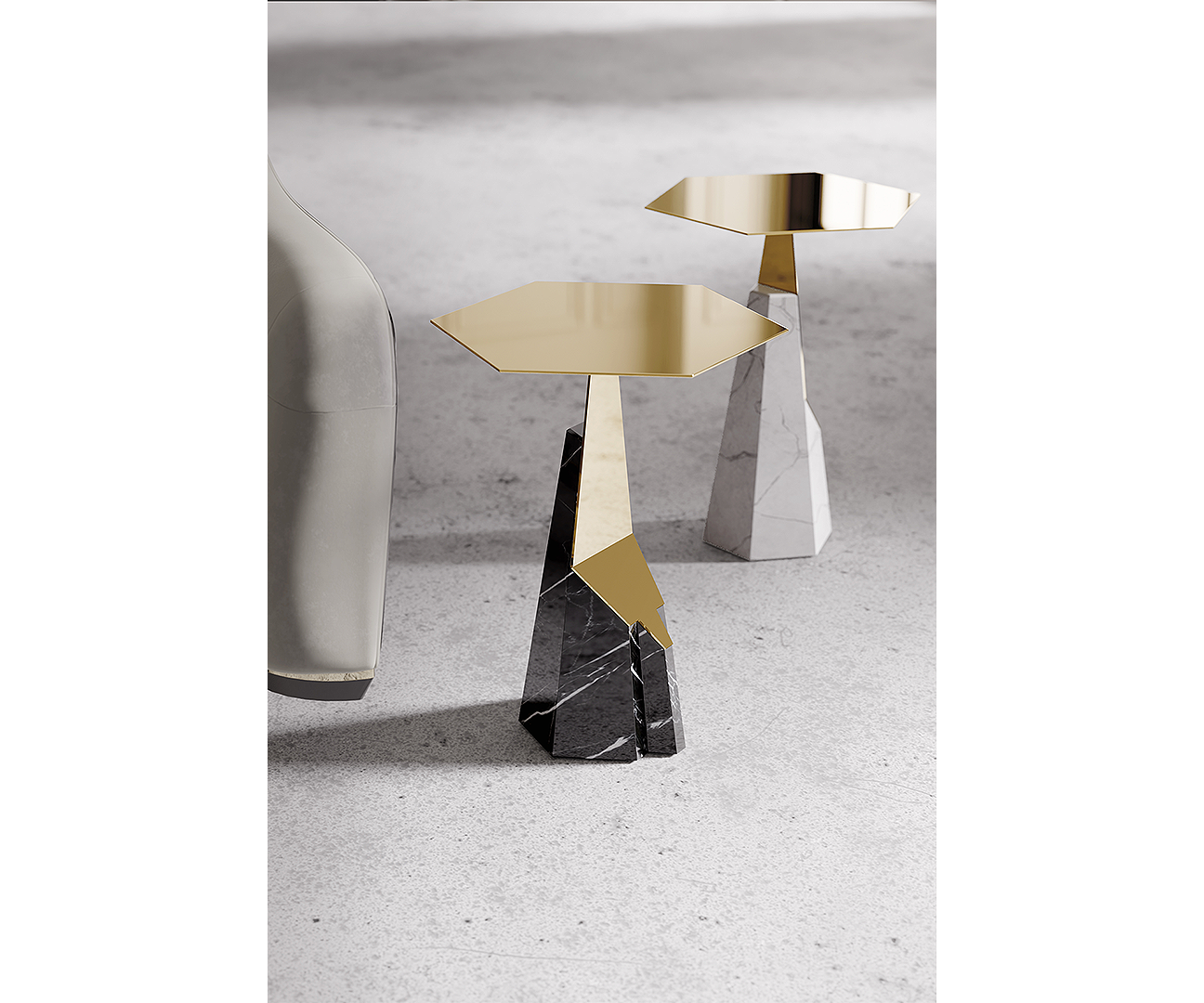 Shard Luxury Side Table – Polished Brass and Carrara Marble Modern Des ...