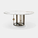 Nembo Sculptural Base Marble Luxury Dining Table in Calacatta Gold marble