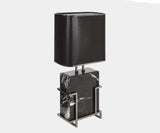 Mies van der Rohe inspired Luděk Table Lamp with a black natural silk shade for elegant interiors.
