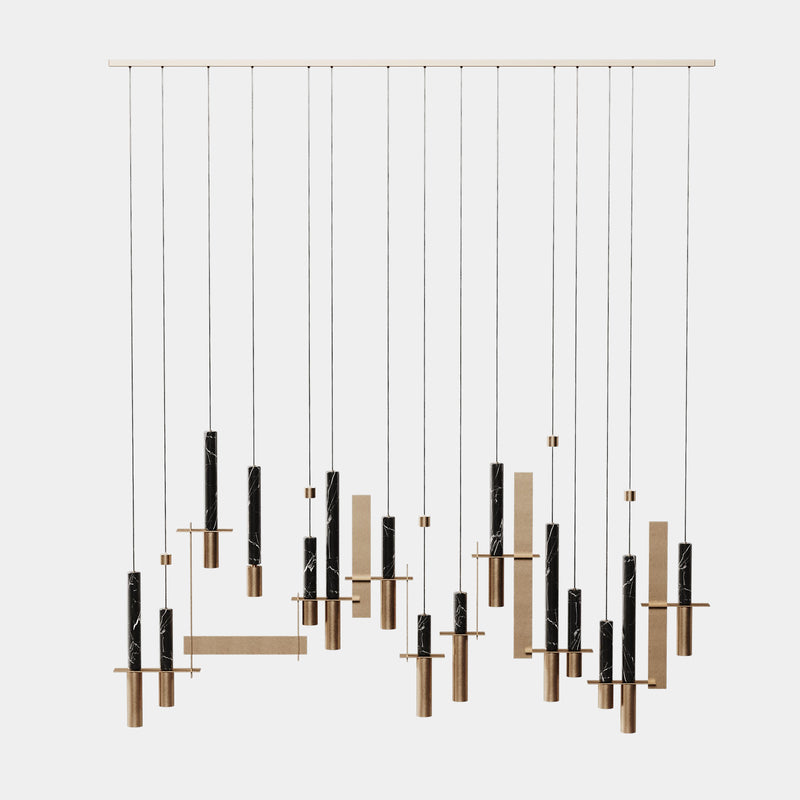 Nero Marquina Marble & Brushed Brass Suspension Lamp