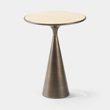 Obelisco Conical Luxury Side Table in travertine and brown burnished brass