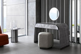 Giorgio Collection Moonlight Vanity Ottoman in light grey velvet, room view