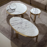 Giorgio Collection Infinity Oval Coffee Table with a Calacatta Vagli marble top, room view