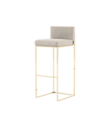 Laskasas Peter Bar Stool in premium fabric with brass frame, 97cm bar height, side angle