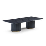 Lantine Coffee Table - Double Pedestal - Black Oak & Brass