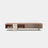 Ravello Marble Base Luxury TV Unit: matt walnut veneer with a Travertine marble base