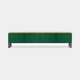 Reticolo Lacquered Luxury TV Cabinet shown in green lacquer with satin titanium