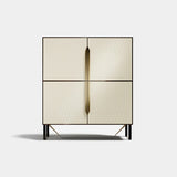 Rocco Carved Door Luxury Bar Cabinet: matt ivory lacquer with carved doors and metal details