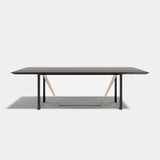 Rocco Metal Base Luxury Dining Table: matt dark wood veneer top with a metal base