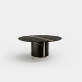 Round Marble Oriol Coffee Table with Metal Detailing: nero Marquinia marble with a metal insert