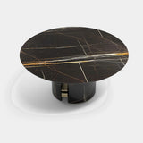 Round Marble Oriol Dining Table with Metal Detailing, alternative angle