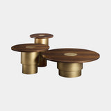 Ruolo luxury set of three round coffee tables in dark walnut and burnished brass