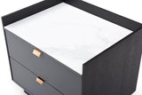 Saviour Bedside Table - White Marble & Anthracite/Grey Wash Oak