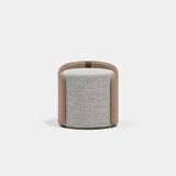 Savoy Swivel Leather Luxury Pouf: tan leather outer body with a tweed seat (Cat B)