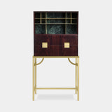 Sezione Brass Stand Luxury Tall Cabinet in mahogany and Verde Alpi marble