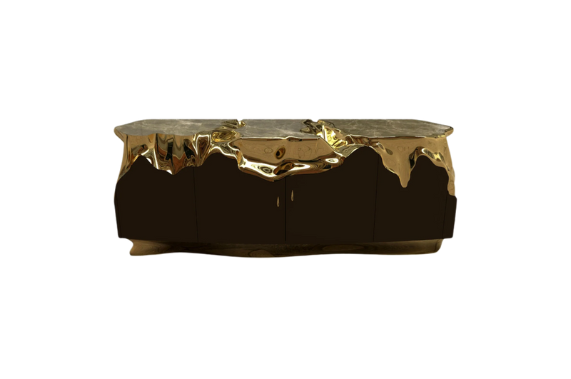 Sakar Luxury Polished Brass Sideboard & Emperador Marble