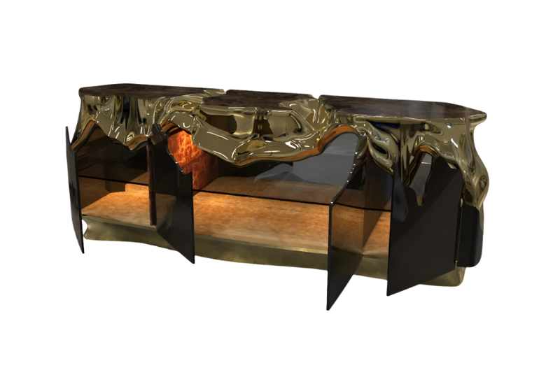 Sakar Luxury Polished Brass Sideboard & Emperador Marble