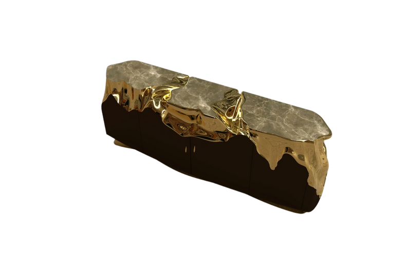 Sakar Luxury Polished Brass Sideboard & Emperador Marble